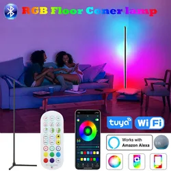 Lámpara de pie de esquina para sala de estar, luz LED RGB inteligente para dormitorio, decoración nórdica para el hogar, lámpara de mesa, iluminación de soporte Interior, 150cm, lampara de pie decoración hogar