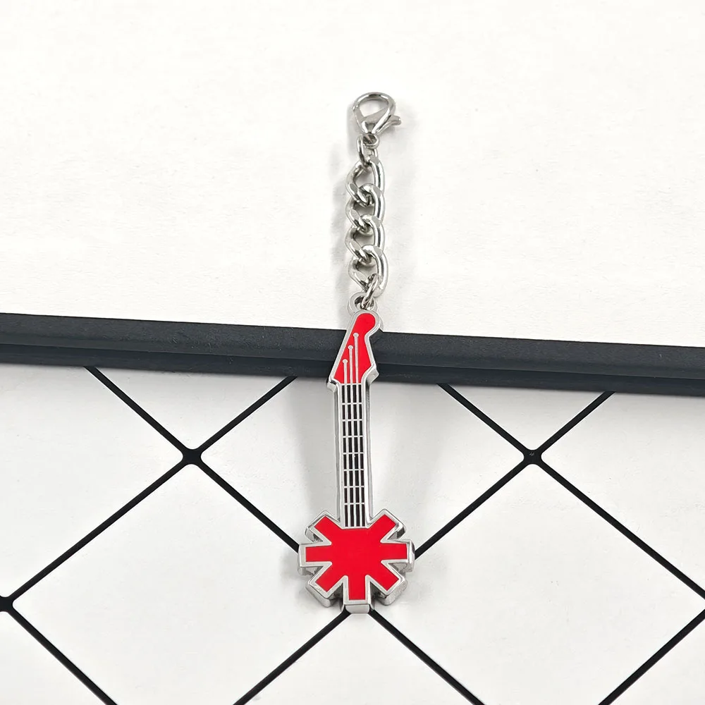Red H0t-Chili Peppers Schlüsselanhänger Elektrogitarren-Schlüsselring RHCP Asterisk-Logo Anhänger Charm Rock Metal Band Rucksack Taschenzubehör – Detail 8