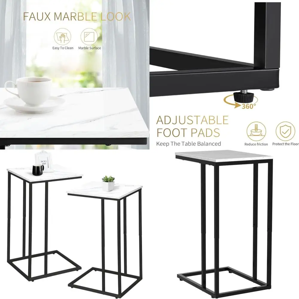 

Pair of C-Shaped Marble Side Tables, Sofa and Bed Side Tables, Slide-Under Design for Living Rooms, Bedrooms, and Compact Spaces