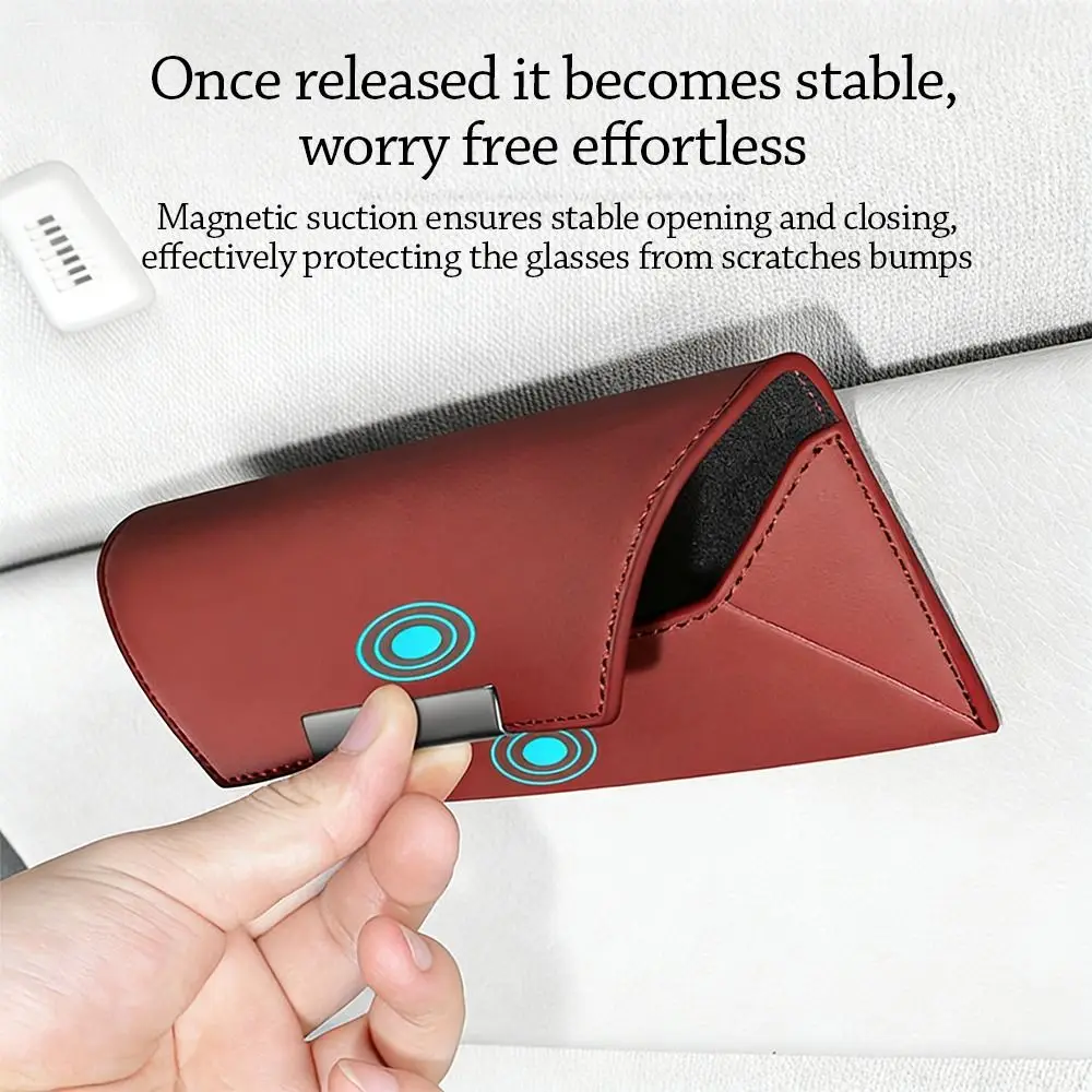 

Portable Car Glasses Box PU Leather Multifunctional Driving Glasses Holder Car Lenses Holder Compact Eyeglass Storage Case Car