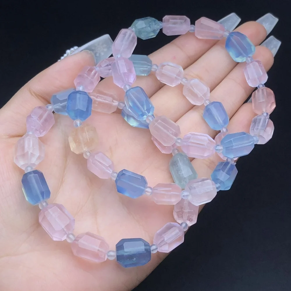 1 Pc Fengbaowu Natural Morganite Bracelet Irregular Shape Beads Reiki Healing Stone Jewelry Gift For Women Men