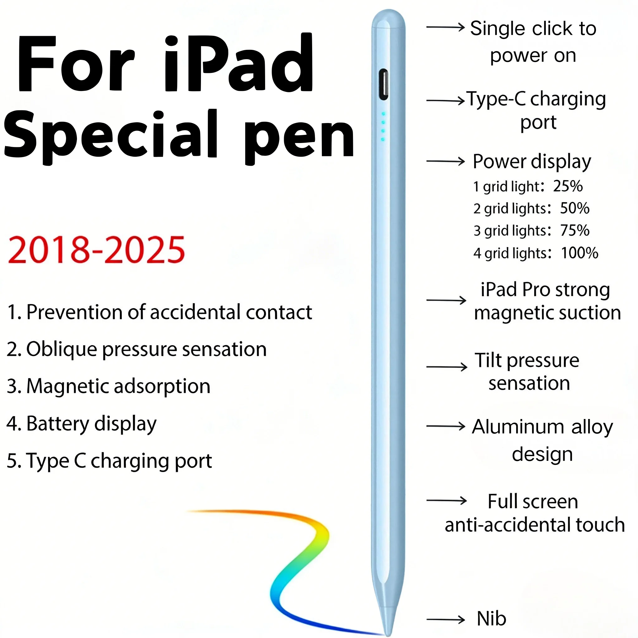 Für Apple Pencil mit Handballenerkennung und Leistungsanzeige iPad Stift für iPad Zubehör 2022 2021 2020 2019 2018 Pro Air Mini Stylus – Detail 9