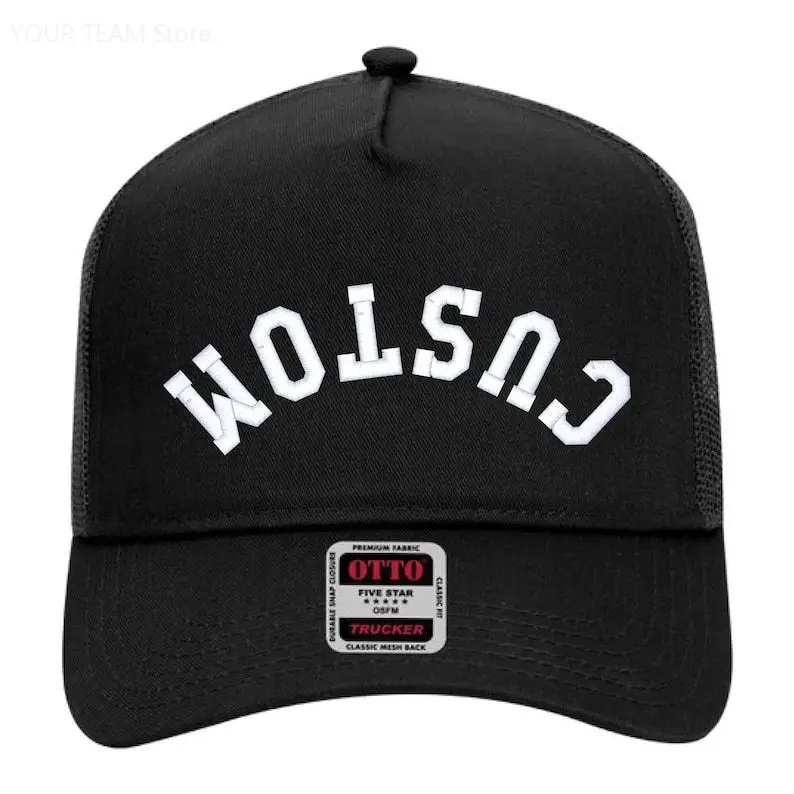 

Изготовленная на заказ вышитая перевернутая дуговая текстовая 5-панельная структурированная шляпа дальнобойщика в стиле Dallas