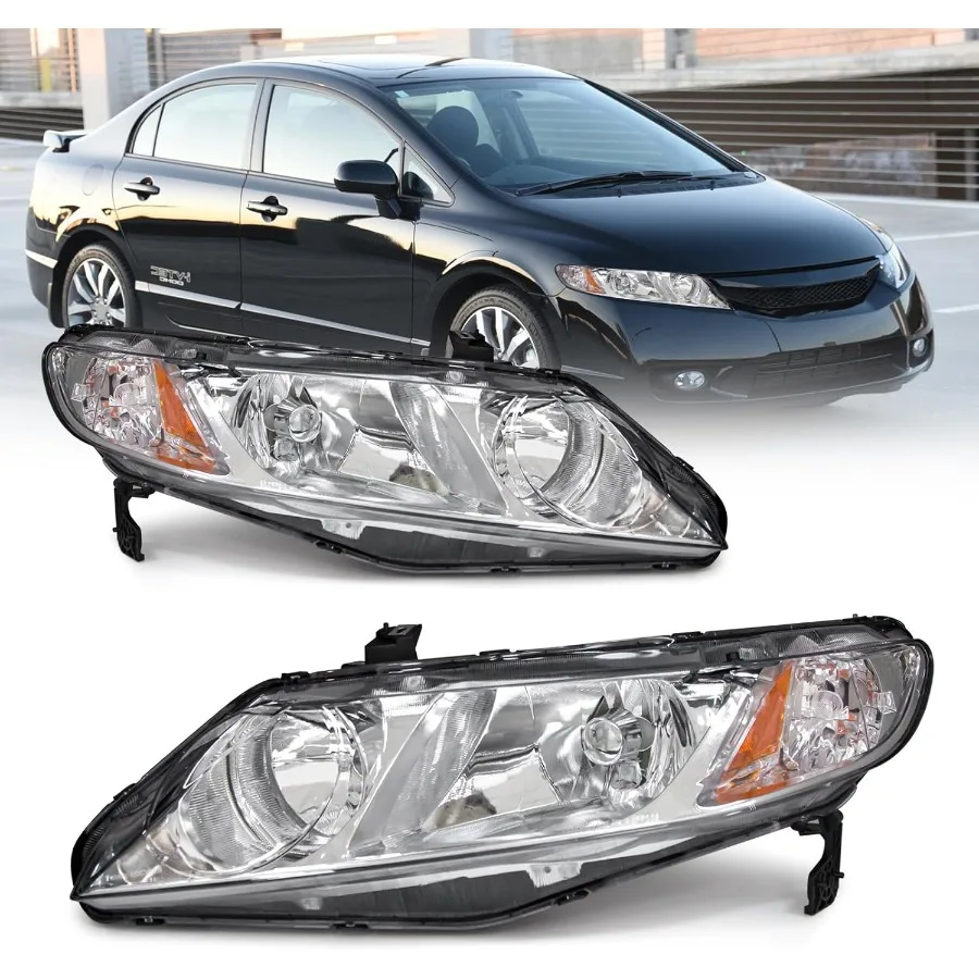

Headlight assembly compatible with 20062011 Honda Civic 4Door Sedan for 2006 2007 2008 2009 2010 2011 Civic 4DR headlamps repla
