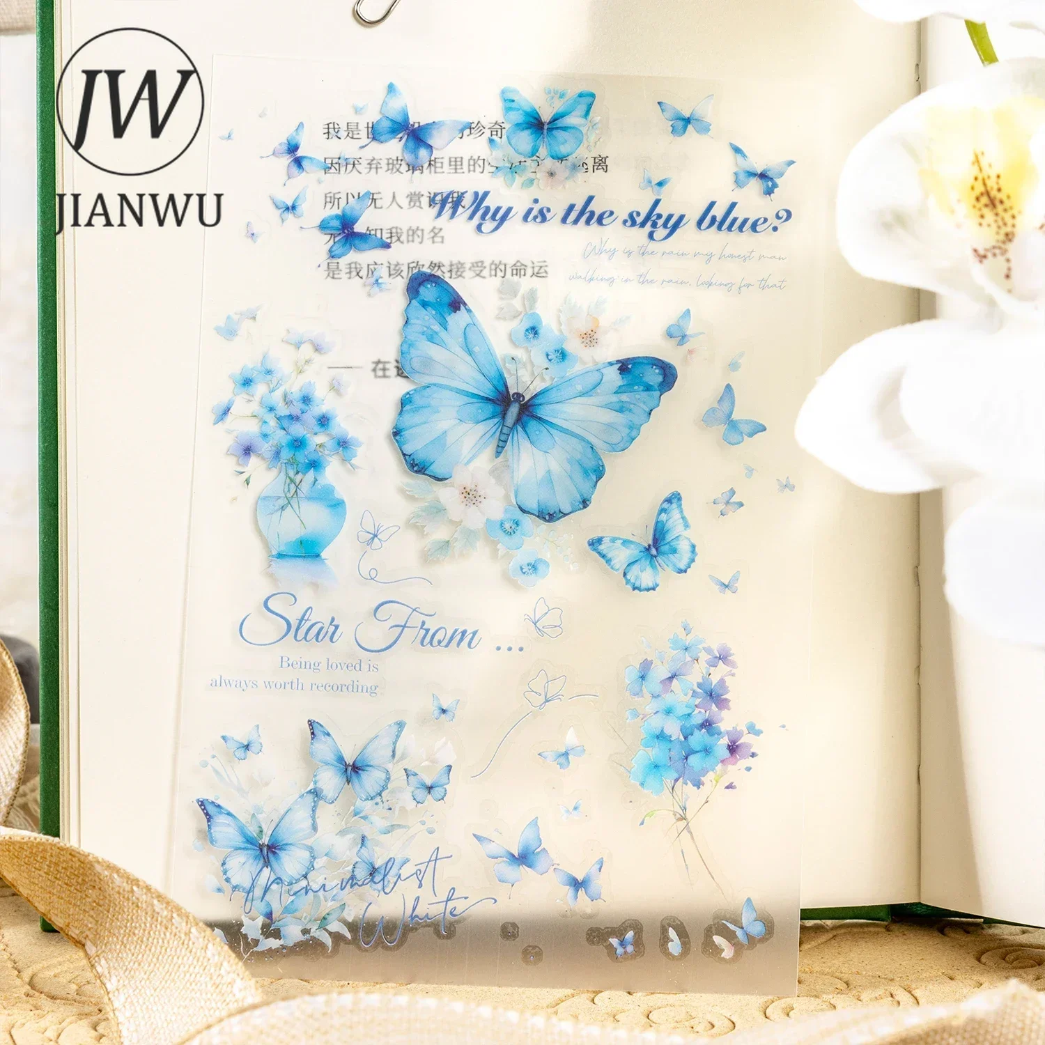 JIANWU Flower Butterfly Series Vintage Landscaping Material Collage PVC Transfer Sticker Creative DIY Journal Stationery