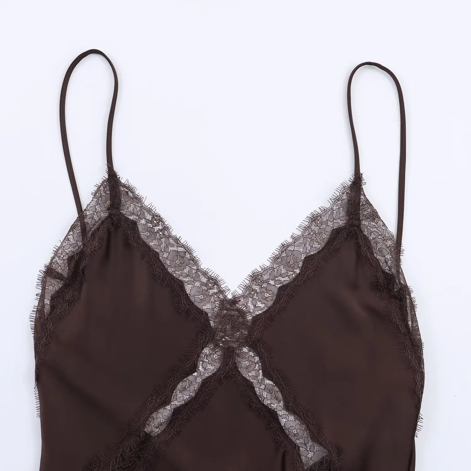 우아한 레이스 실크 새틴 느낌 드레스 JNLEAOG 가을 신상 여성 패션 디자인 캐주얼 슬림 핏 민소매 단색