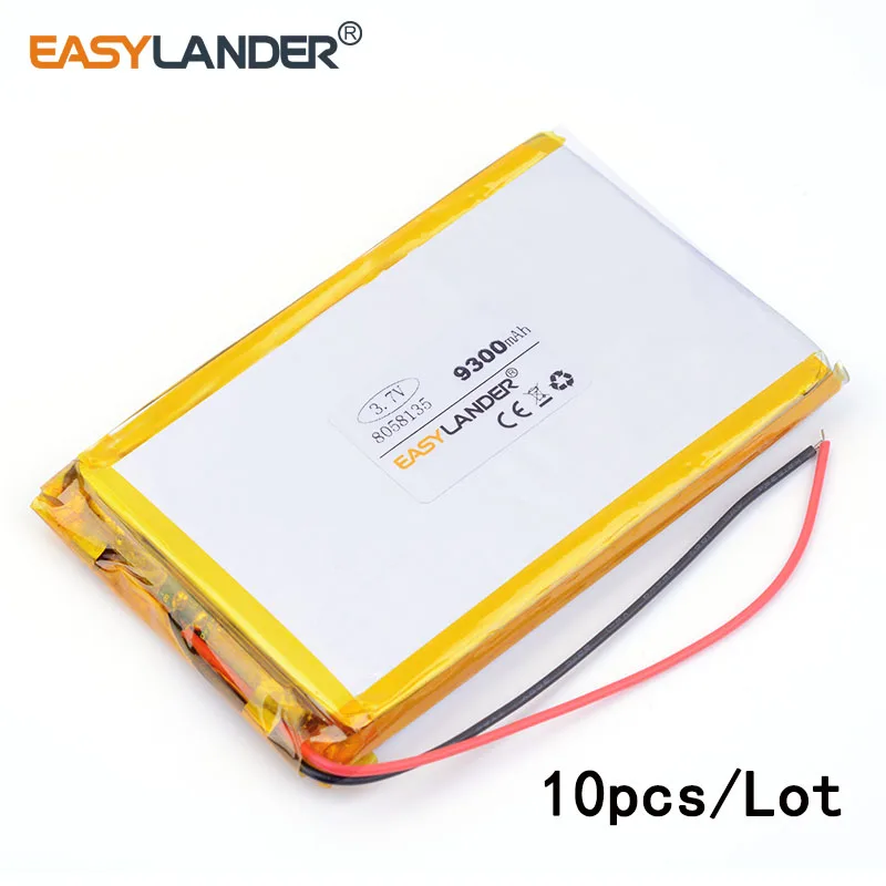 

10pcs/Lot 7.4V 9300mAH 8058135 lithium Li ion polymer rechargeable battery for tablet pc POWER BANK e-book PIPO PAD DVD