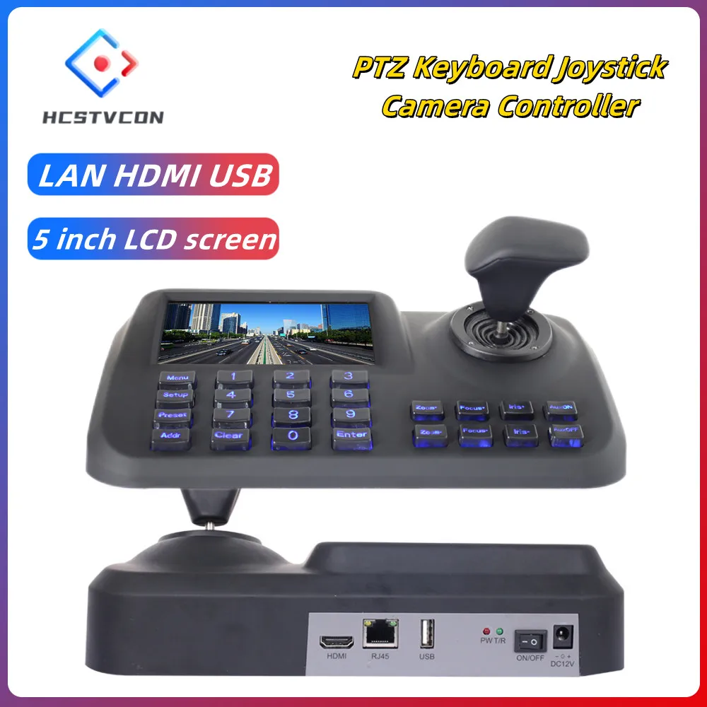 Controlador de Câmera PTZ-Joystick, Portátil, LAN profissional, HDMI, USB, Tela LCD, Onvif Compatível, 5"