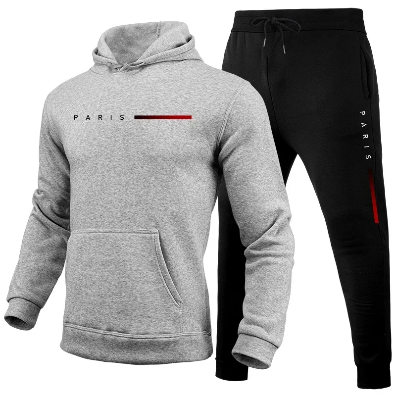 Men's autumn and winter fashion pullover hooded sweatshirt + jogging pants two-piece warm outdoor fitness casual set