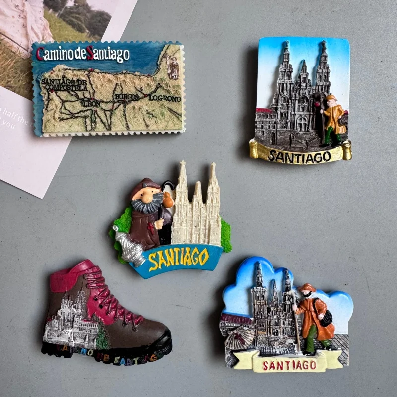 Imanes para nevera de Santiago de Compostela, recuerdos turísticos de viaje, pegatinas magnéticas del Ruteo de la Comunión de Santiago, regalo para refrigerador