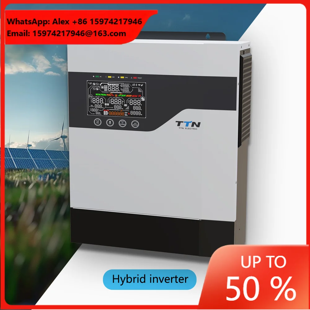 12V 24V 48V 1.2KW 3.6KW 6.5KW MPPT Mode LCD Display Single Phase Output AC To AC/DC To DC Hybrid Solar Inverter