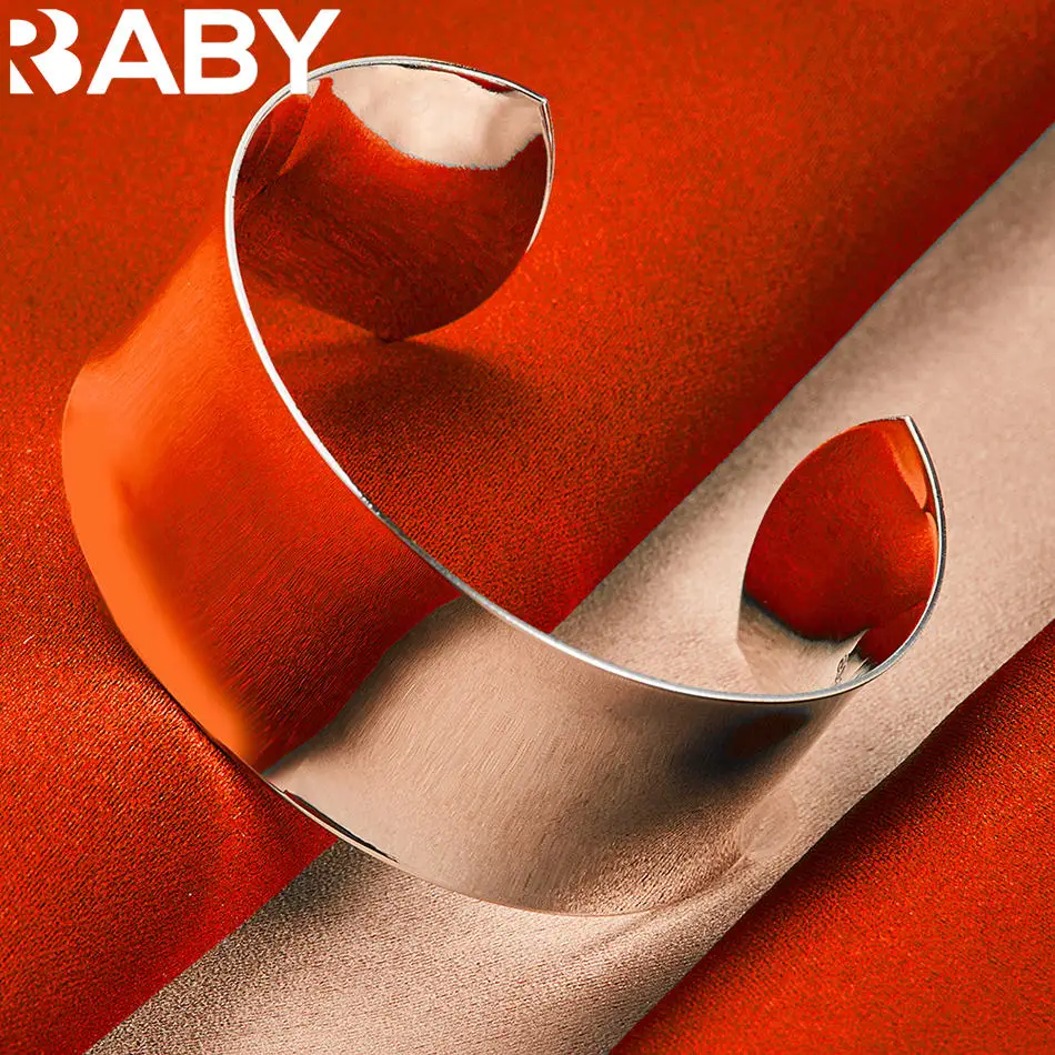 

URBABY 925 Sterling Silver Large Circle Bangle Open Bracelet For Men and Women Fashion Jewelry Classic Simple Party Accessories