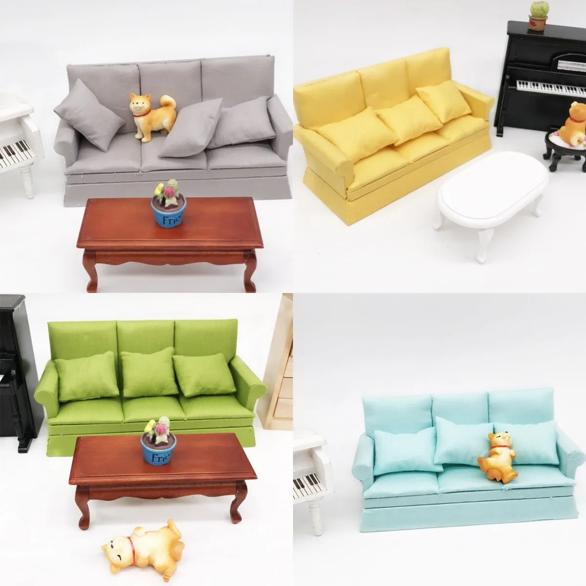 

1:12 BJD Dolls Mini Dollhouse Three-seat Sofa Miniature Items Sofa with Three Pillows Living Room Doll House Accessories Toys