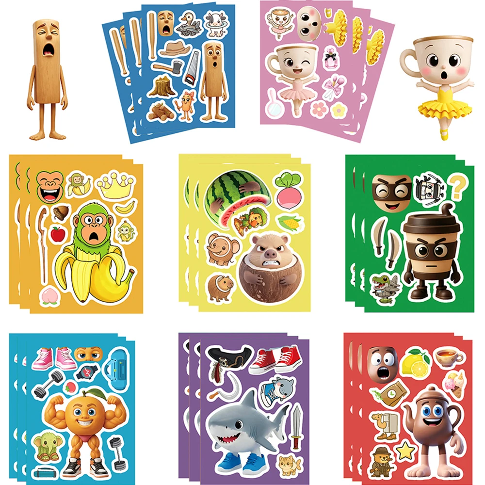 8/16 blätter Tung Tung Sahur Puzzle Aufkleber Spiel Machen ein Gesicht Kinder DIY Montieren Jigsaw Kinder Spielzeug Dekoration party Geschenke