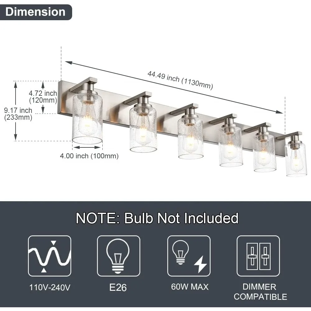 Lampade da bagno con paralumi in vetro seminato, luci da trucco a 6 luci, montaggio a parete, illuminazione domestica per cucina sopra lo specchio