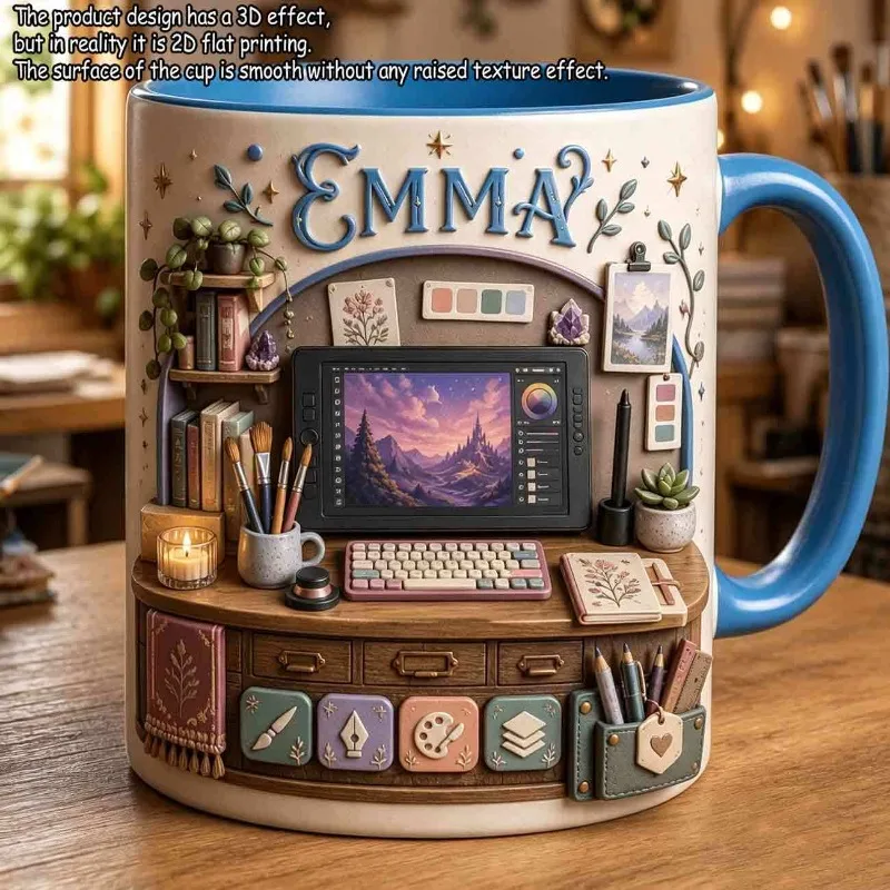 Personalized Art Studio Mug Custom Name 11oz Ceramic Coffee Cup Gift for Artist Graphic Designer Illustrator