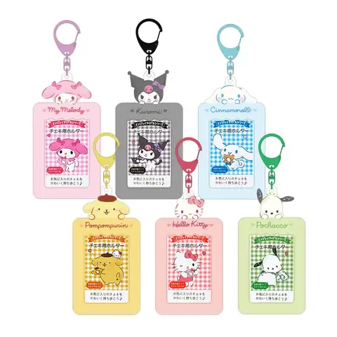Sanrios Kawaii Kuromi Pochacco 헬로 키티 포토 카드 홀더 학생 문구 식사 카드 버스 카드 홀더 보관 케이스 키 체인