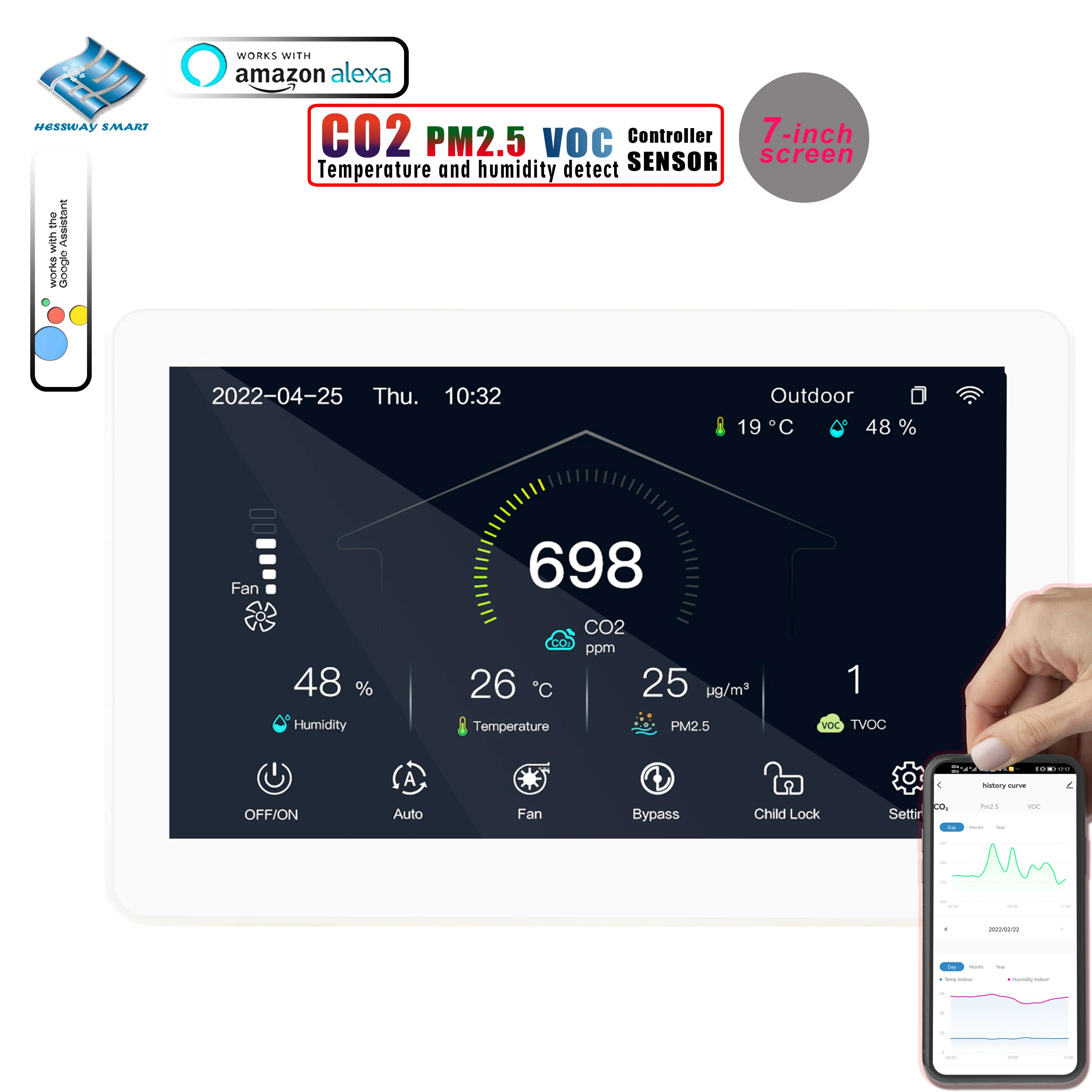 Imagem -02 - Polegada Wifi Tuya Sensor Rs485 Voc Gota de Controle do Co2 Pm2.5 para o Analisador da Qualidade do ar Temperatura Temperatura Temperatura Umidade Trabalho ec 010 ac fã 7