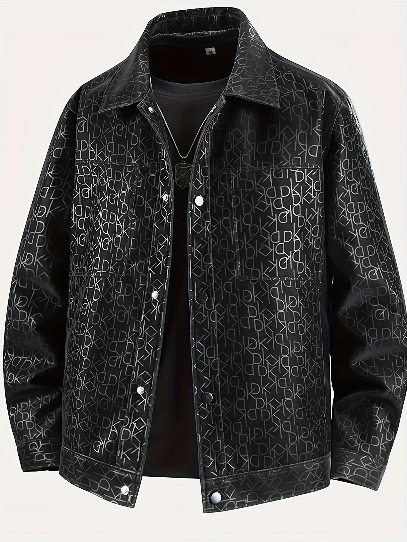 

Men's Spring and Autumn Lapel Letter Printed Pu Leather Jacket Light Business Jacket