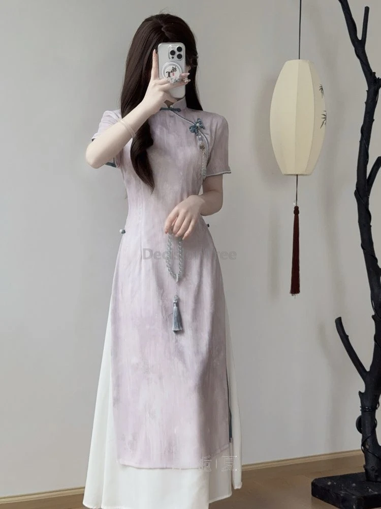 Classical temperament women's qipao dress chinese style retro elegant printed qipao improved youth style vietnam ao dai