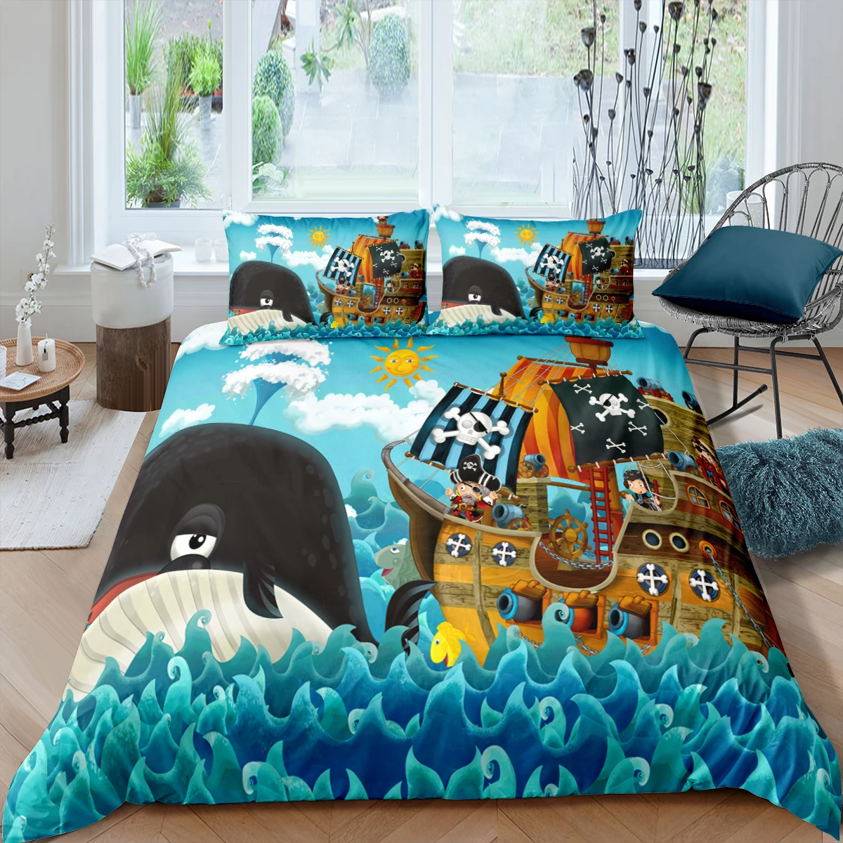 

Home Textiles Luxury 3D Print Pirate Duvet Cover Set Pillowcase Navire Pirate Bedding Set Queen and King Size Polyester Bedding