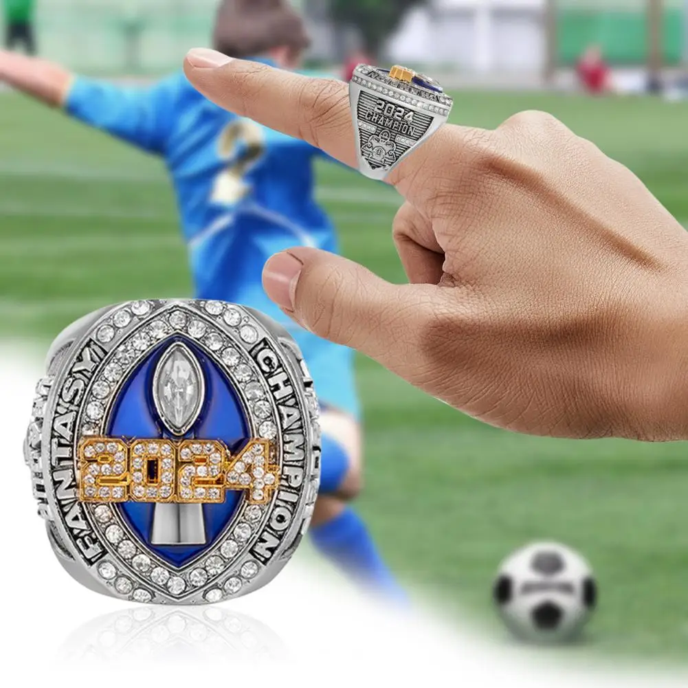 2024 Fantasy Football Championship Ring League Champion Trophy Ring with Wooden Box High-quality Cubic Zirconia Ring for Winner