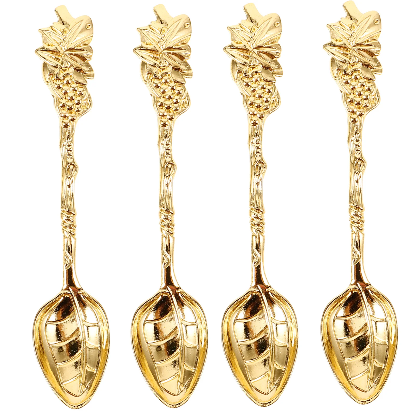 

4pcs Golden Mug Spoon Set Vintage Grape Design Thickened Zinc Alloy Dessert Spoons Espresso TeaSpoons Easy Clean Home