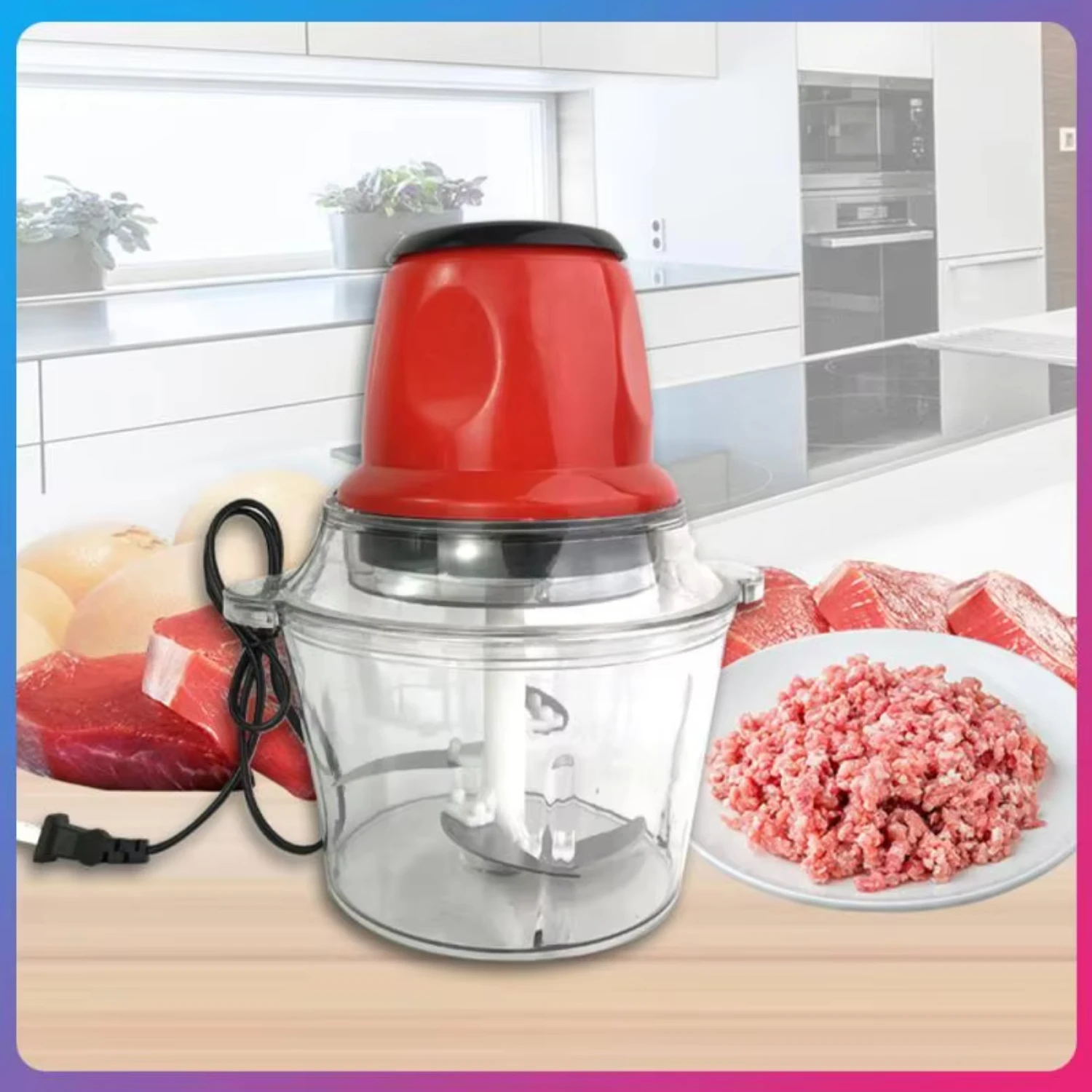 Powerful Meat Grinder Kitchen Cooking Machine 2L Crusher - Food Grade Minced Meat Processor for Household Use