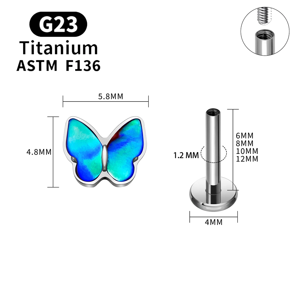 ASTM F136 Titanium Butterfly Cartilage Earring 16G Flat Back Ear Stud Women Girl Lobe Conch Tragus Helix Piercing Jewelry image 5