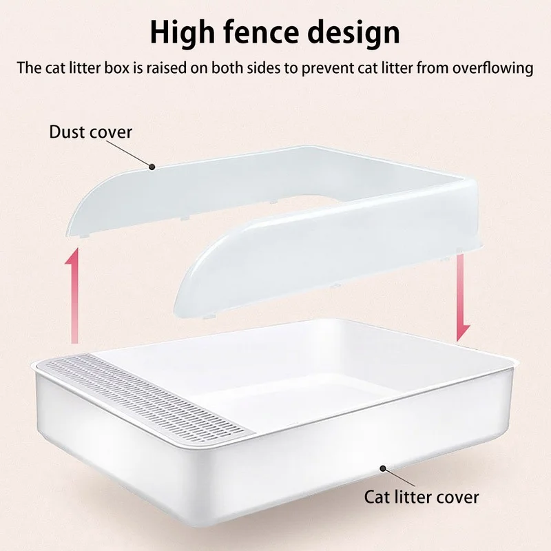 Pet Cat Semi-Open Bedpans Plastic Cats Litter Tray Box Anti-Splashing High Side Sifting Litter Box with Litter Sifting Scoop