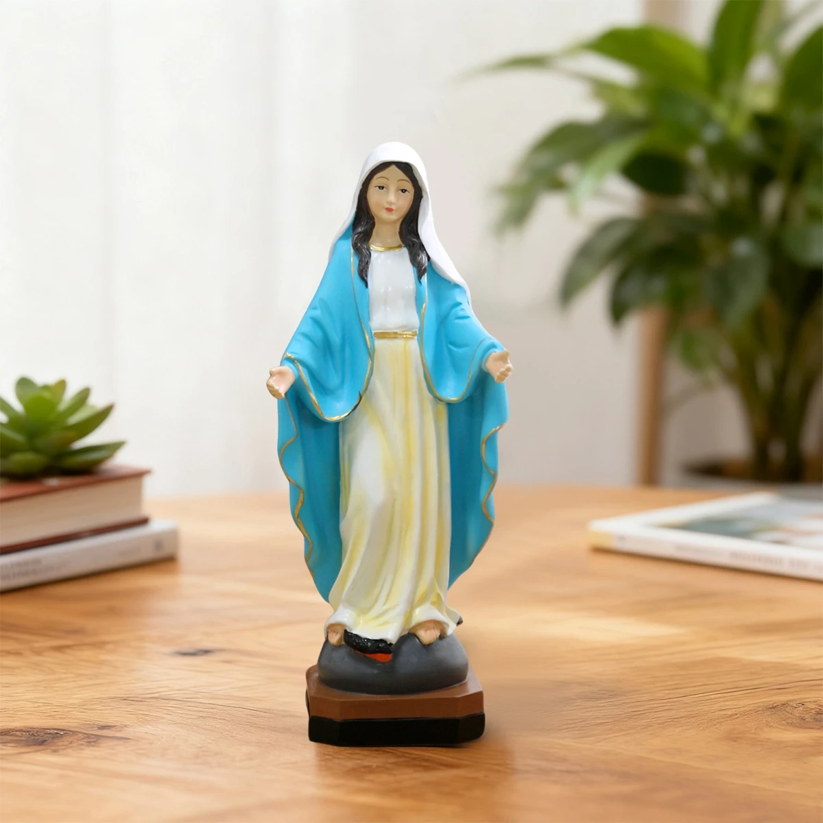 قطعة واحدة من تمثال مريم العذراء - 8.34 بوصة زينة صلاة منزلية لسيدة الرحمة الإلهية، ديكورات حفلات المنزل لعيد الميلاد #4