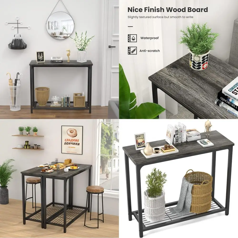 

Серый 2-уровневый консольный столик с сетчатой полкой, 32 для прихожей, гостиной, дивана, кухни