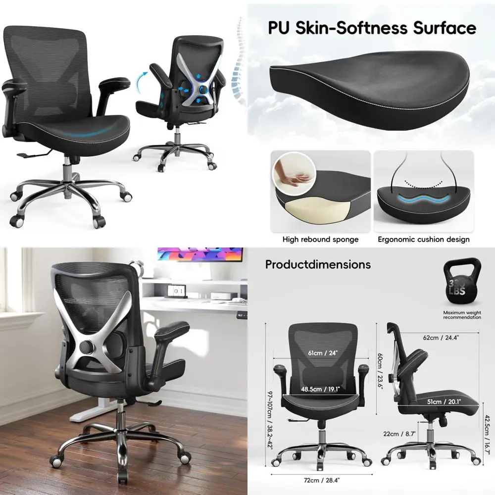 

Ergonomic PU Leather Office Chair with Adjustable Armrests, Lumbar Support, and Mesh for Comfortable Gaming and Work