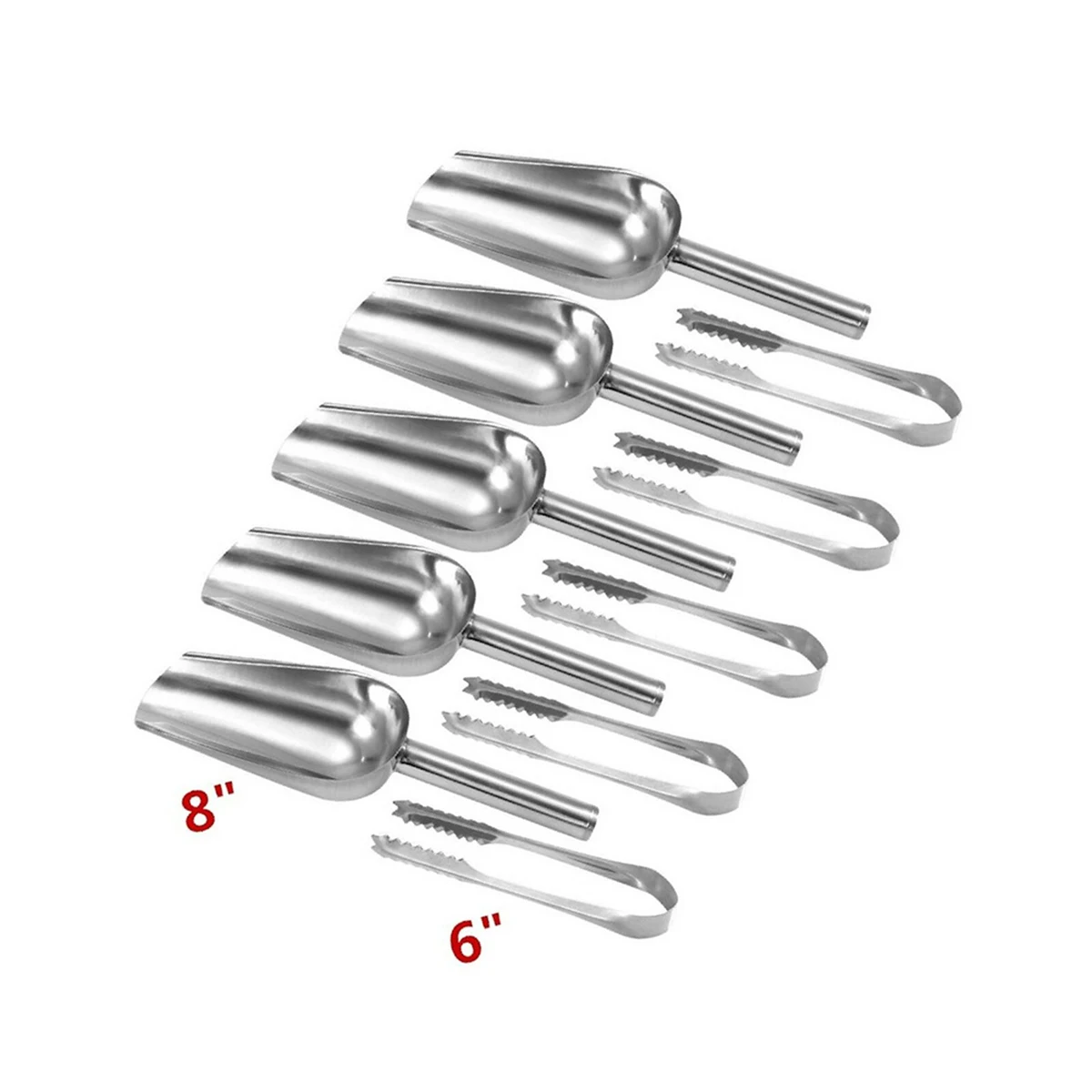 

16 Pcs Stainless Steel Ice Scoop Food Tongs Set BBQ Kitchen Utility Scooper Shovel Rustproof Mirror Finish Durability Home Bar