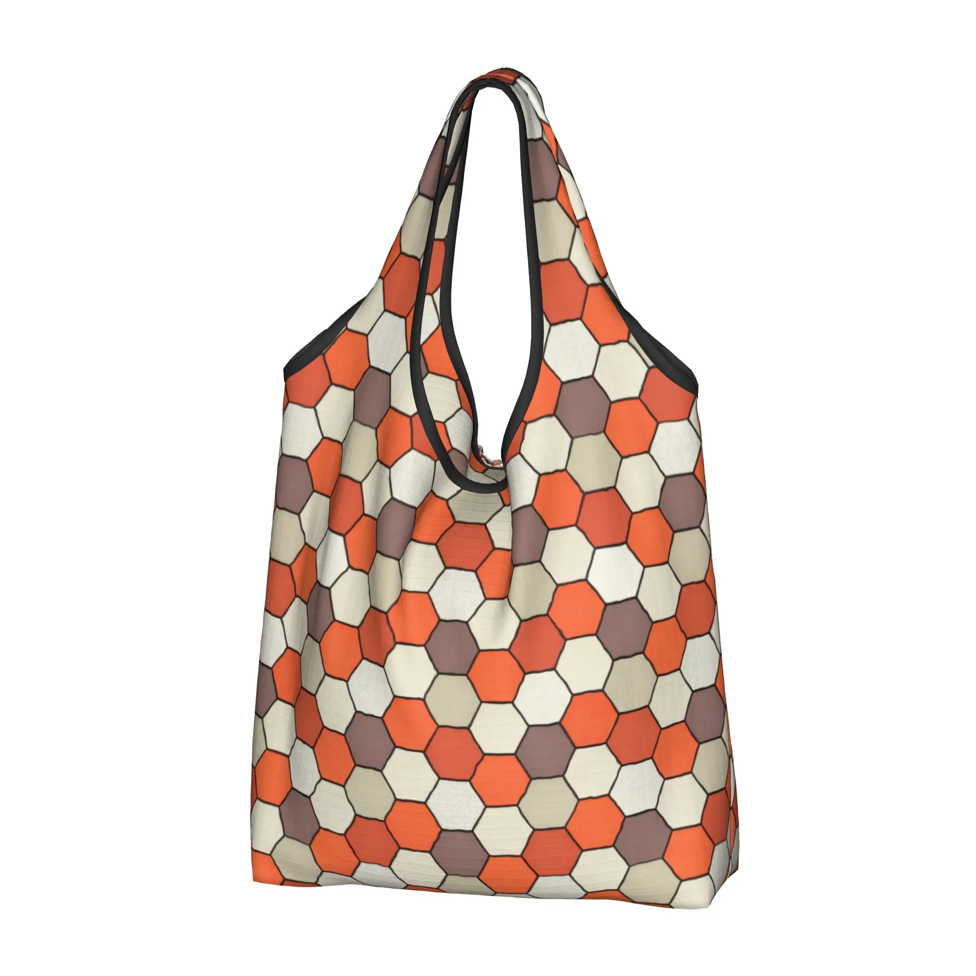Custom Honeycomb Geometric Hexagonal  Shopping Bags Women Portable Large Capacity Grocery Colorful Shopper Tote Bags