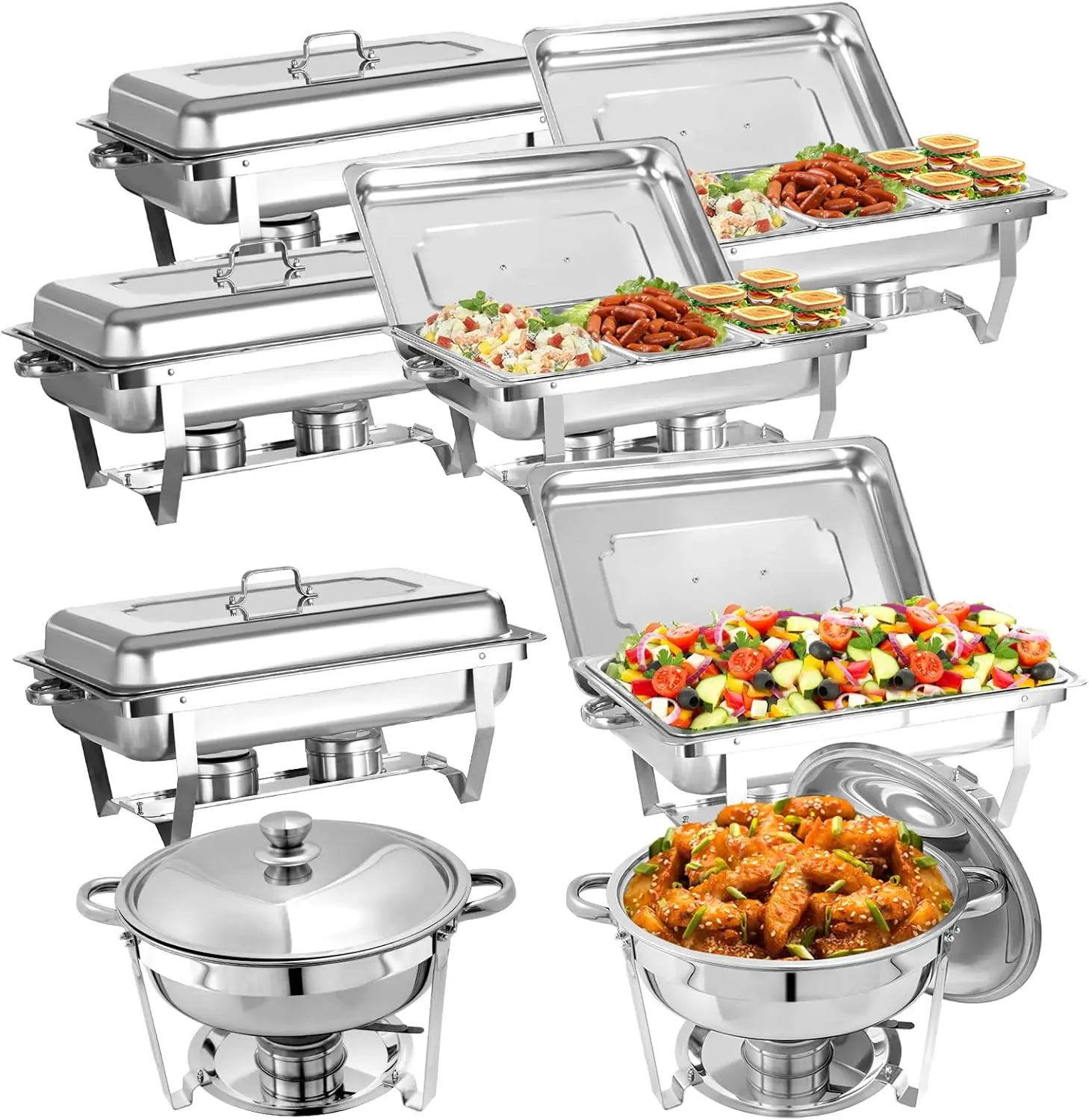 8 Pack Chafing Dish Buffet Set, Stainless Steel Catering Food Warmer For Banquet, Parties, Wedding (4 Packs 8Qt 1/3 Pan + 2