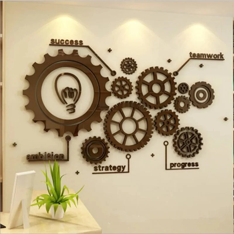 Retro Industrial Style Gear Wall Stickers For Home Living Room Acrylic Office Culture Decor Sticker Mirror Decorative Wallpaper