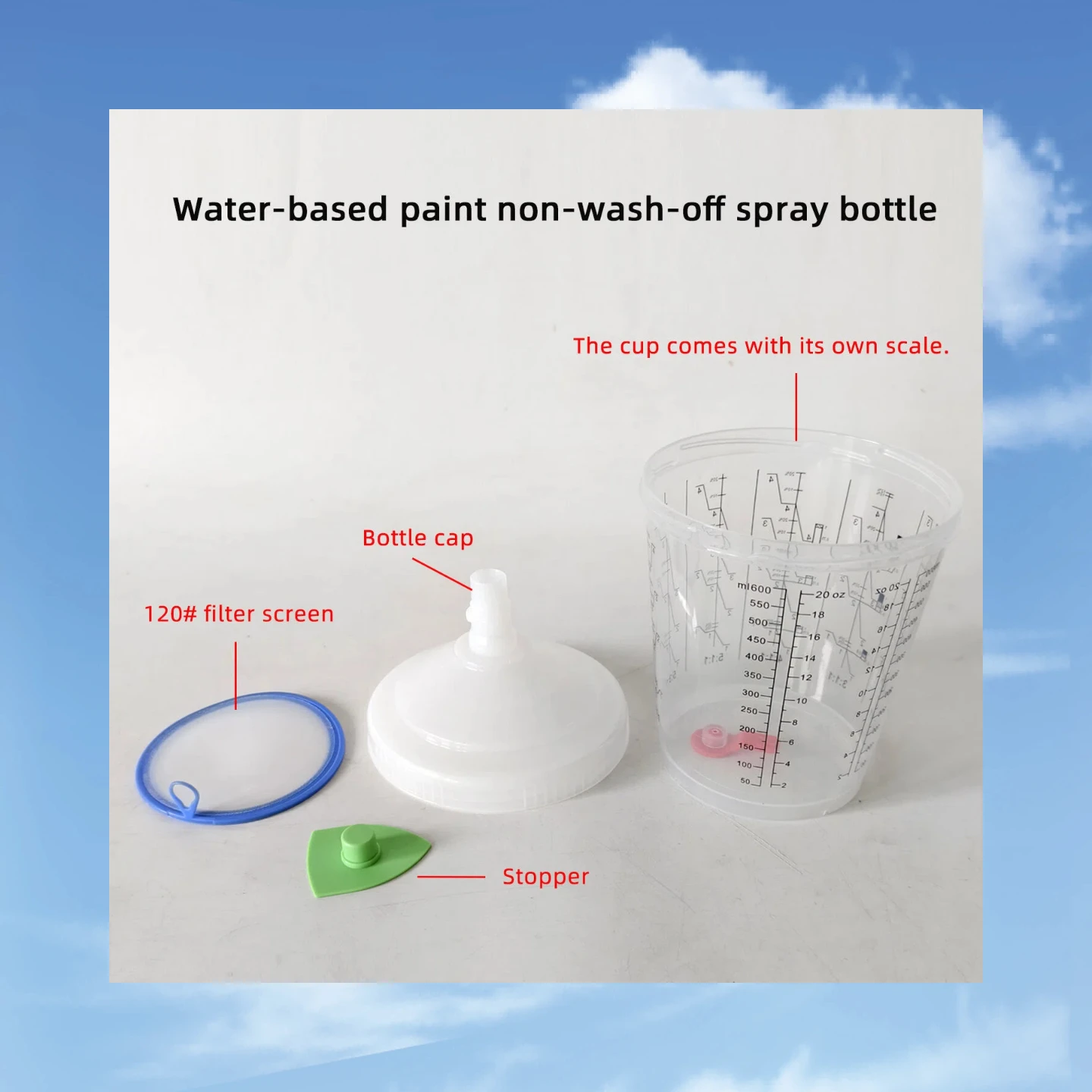 

Compatible with SATA Spray Gun Disposable No-Wash Cup, Water-Based Paint Mixing Bottle with 120 Mesh Filter