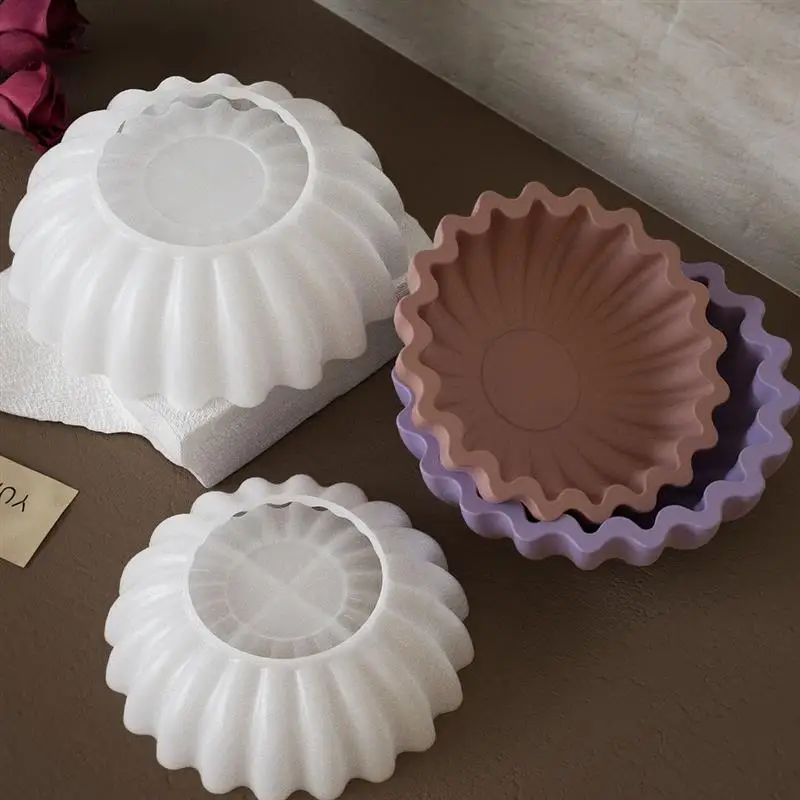 Wavy Lace Bowl Shape Candle Cup Silicone Mold Cement Gypsum Aromatherapy Resin DIY Storage Bowl Flower Pot Home Decor ﻿Crafts