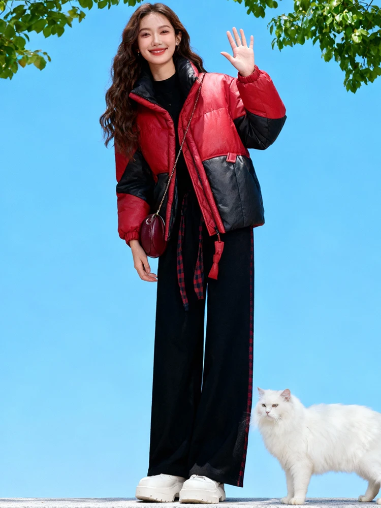 Thiened Fce Warm ort Jaet Damen Faion Winter High-End Color Stehkragen Daunenmantel aus Baumwolle All-Match Street...