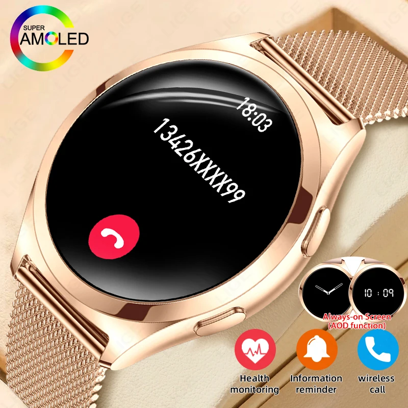 

1.27inch AMOLED Women's Smart Watch Custom Watch Face Smartwatch Ladies Heart Rate Monitoring Bluetooth Call Waterproof Bracelet