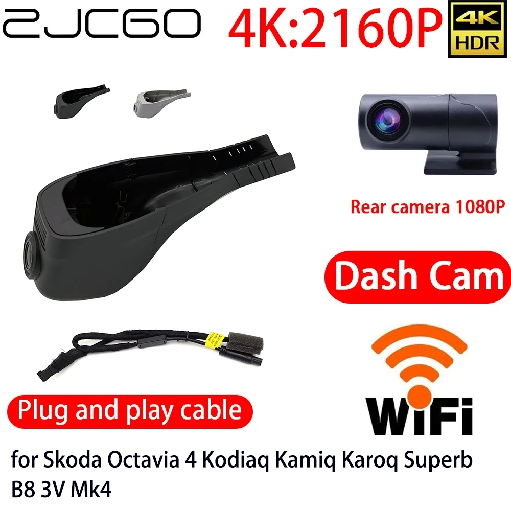 

ZJCGO 4K Car DVR Dash Cam Wifi Front Rear Camera 24h Monitor for Skoda Octavia 4 Kodiaq Kamiq Karoq Superb B8 3V Mk4