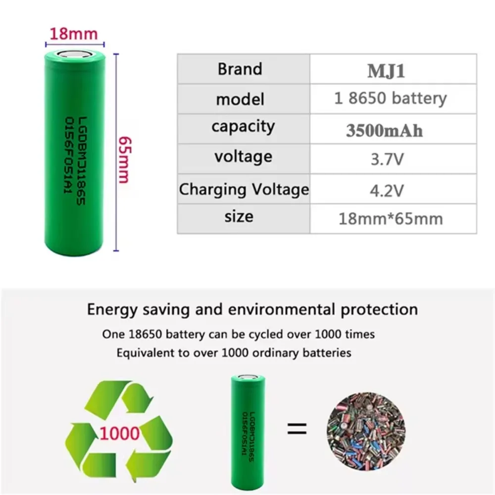 New 18650 lithium battery 3500mAh 3.7v 25A INR18650 MJ1 high power power tool battery 18650 rechargeable battery+Charger