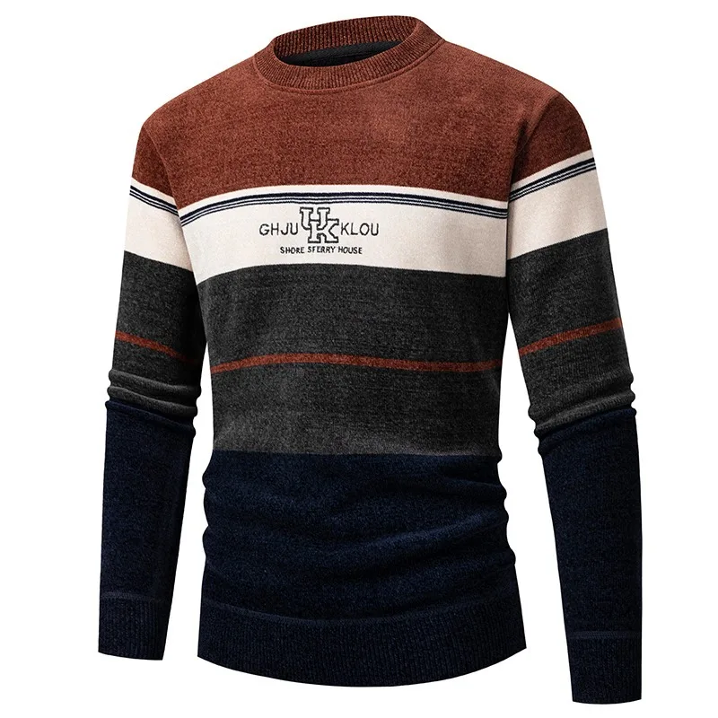 

New Autumn Pullover Men's Sweater O-neck Patchwork Long Sleeve Warm Slim Sweaters Men Casual Fashion Sweater Men Clothing