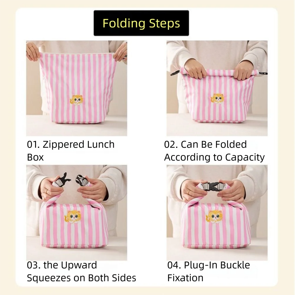 Tas Penyimpanan Makanan Motif Kucing Sederhana, Kotak Pendingin Termal Tebal Portabel, Tas Oxford Anti Bocor, Tas Wadah Makanan Piknik