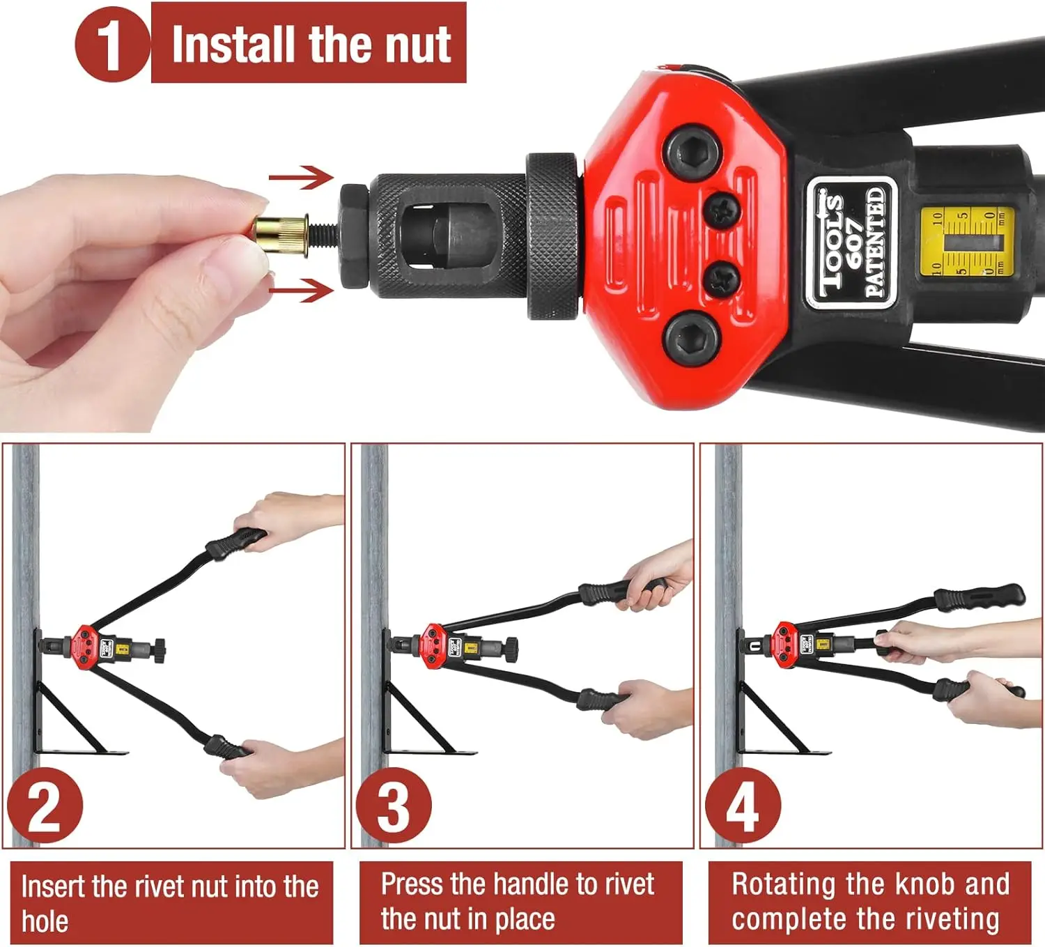 16" Rivet Nut Tool Kit with 13 Metric/SAE Mandrels, 200Pcs Rivnuts, and Rugged Case for Metal and Plastic Work
