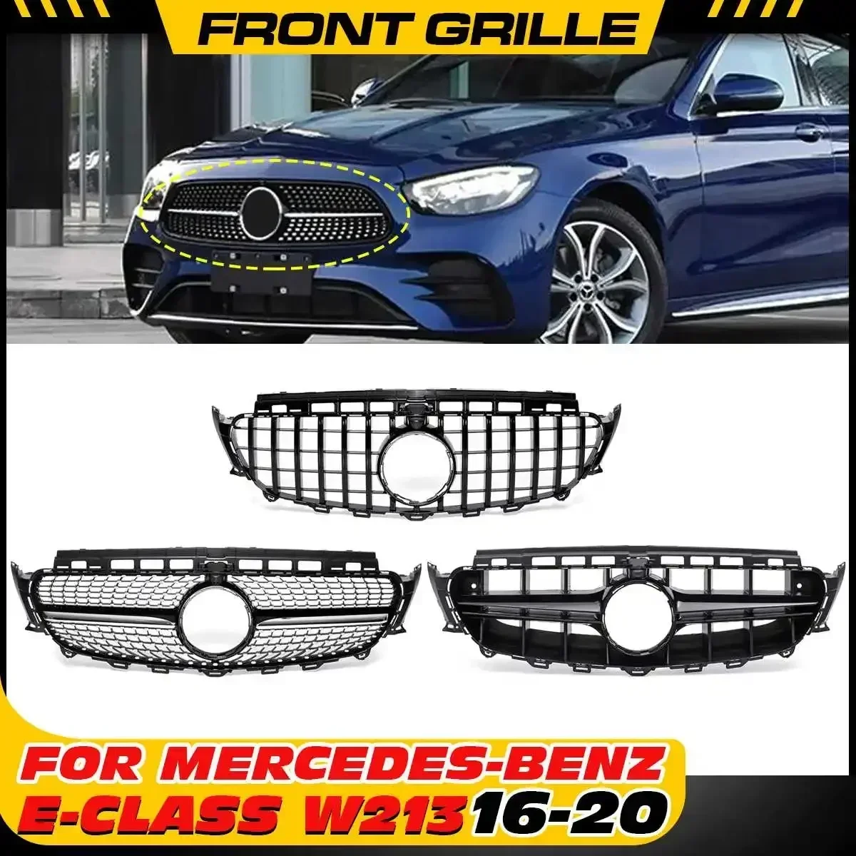 W213 Car Front Upper Grill Grille For Mercedes For Benz W213 E200 E300 E400 E43 AMG 2016-2018 Racing Radiator Grille Body Kit