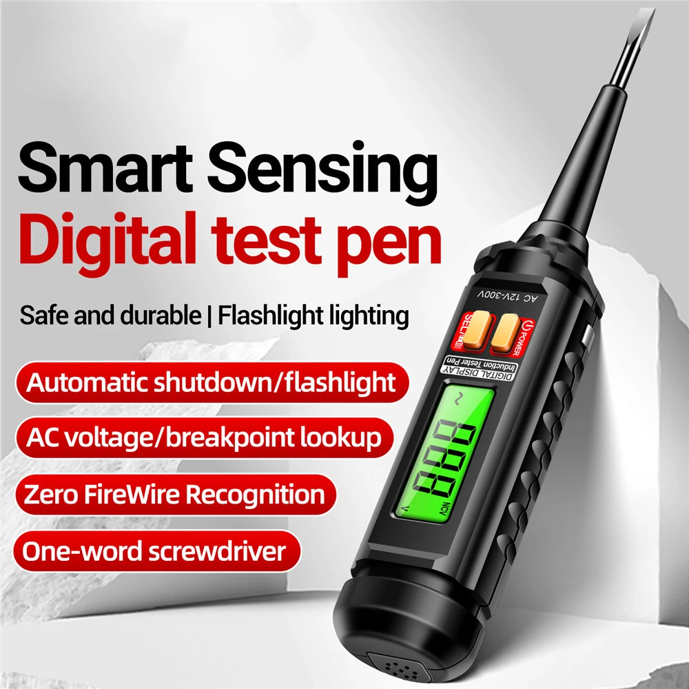 B16 AC12-300V Slotted Screwdriver Multimeter Intelligent Voltage Tester Wire Break Detect Digital Display Test Pen Electricians