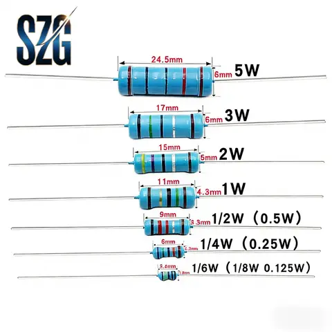 50Pcs/Lot 0.5W Carbon film Resistance 1/2W 0R~10M 1% Metal film Resistor 10R 100R 1K 100K 1M 4.7M 5.6M 10M ohm Power Resistance