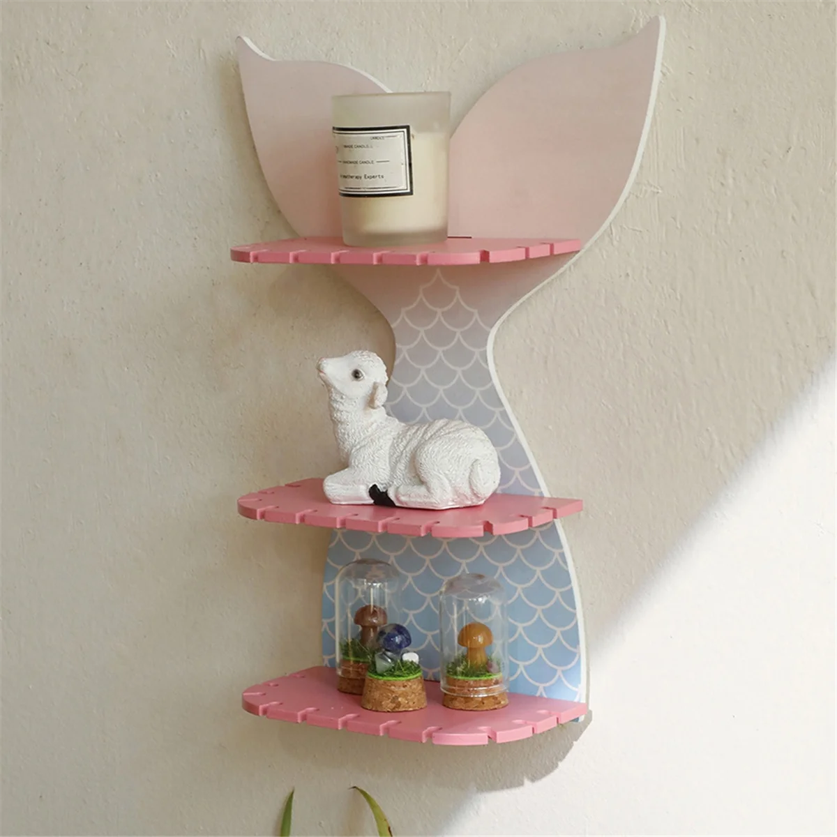 

Wooden Colorful Fishtail Shelf Crystal Wall Shelf Home Bedroom Decoration